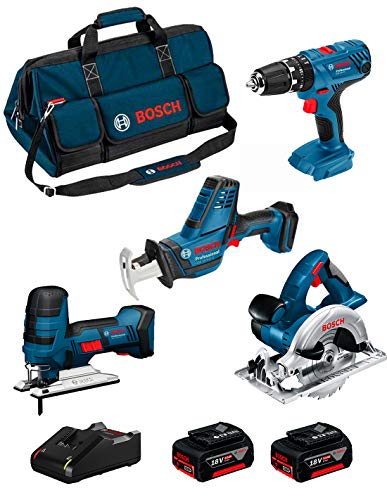 BOSCH Kit 18V BK404BAG (Säbelsäge GSA 18 V-LI C + Stichsäge GST 18 V-LI S + Kreissäge GKS 18 V-LI + Schlagbohrschrauber…