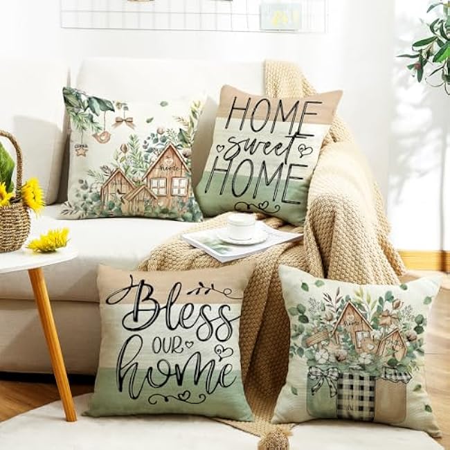 wyooxoo Throw Pillow Covers 18x18 Set of 4 Spring Pillow Covers Decorative Farmhouse Cushion Case for Sofa Couch Outdoor Living Room Home Decor