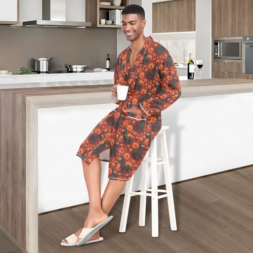 Men’s Robe Cute Zebra Print, Long Sleeve Bathrobe for Sleep Shower-M2