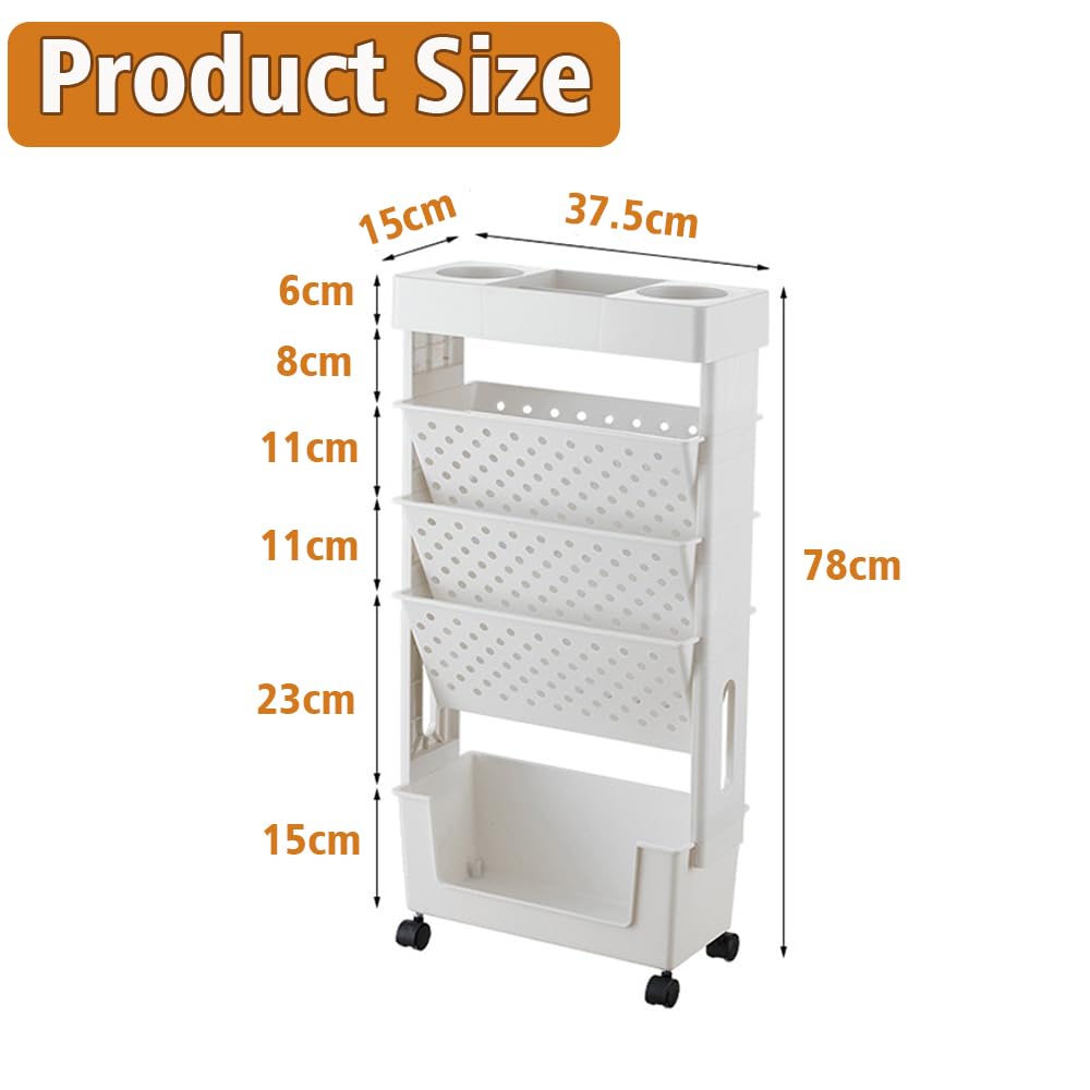 Chariot De Bibliothèque,étagère Mobile à 5 Niveaux avec roulettes, Organisateur De Documents Utilitaires pour Enfants, étudiants, étude dans La Chambre, Salon, école, étagère De Bureau