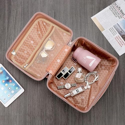 Image of Makeup Case Suitcase, Mini Bag, Mini Hard Shell Travel Luggage, Women Portable Water Proof Carrying Suitcase, Organizer Bag, Small Hard Shell Cosmetic Lugge Bag, Water Proof (B-White&Roset)
