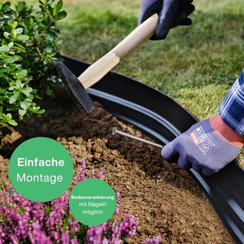 Flexible Rasenkante Kunststoff schwarz 10 m, 20 cm hoch - Robustes Stay-in-Place Design - Sehr Gut zu Verarbeiten, Min. 30 Jahre Lebensdauer, Unsichtbar - Beeteinfassung aus 100% recyceltem Plastik