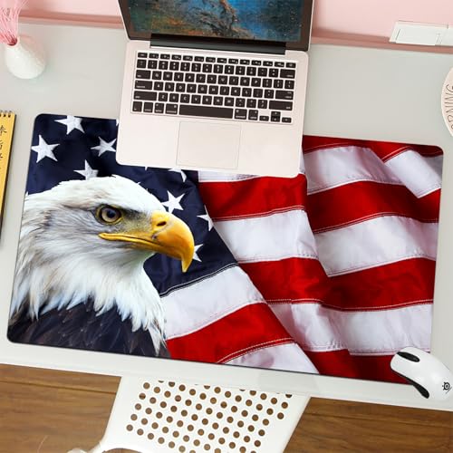 QRFASFZO Tapis de Souris Gaming - 30x80 cm - Tapis de Souris Esports - Ne Glisse jamais - Couverture complète du Bureau - Drapeau américain USA Bald Eagle Stars and...