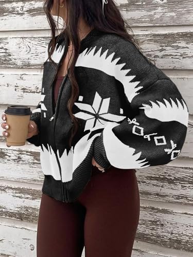 Saodimallsu Womens Zip Up Sweater Jacket Oversized Chunky Puff Long Sleeve Graphic Christmas Cardigan4