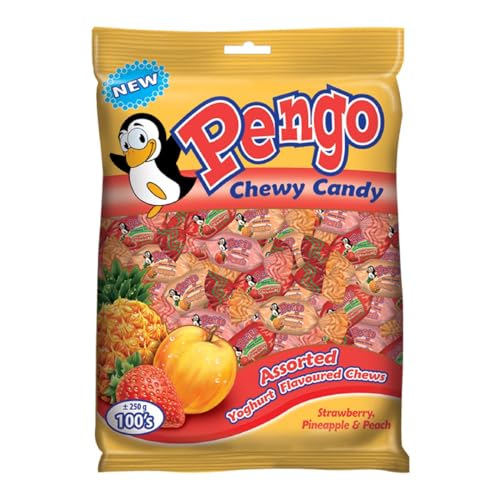 Pengo Strawberry, Pineapple and Peach Yoghurt Flavoured Chewy Candy 100-Piece Set 220 g