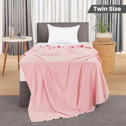 Image of Utopia Bedding 100% Cotton Thermal Blanket Pink Twin Size Soft, Lightweight, Breathable, Cozy Spring and Summer Blanket for Couch and Sofa, Home Room Decor Gifts for Women and Men (90x72 Inches)