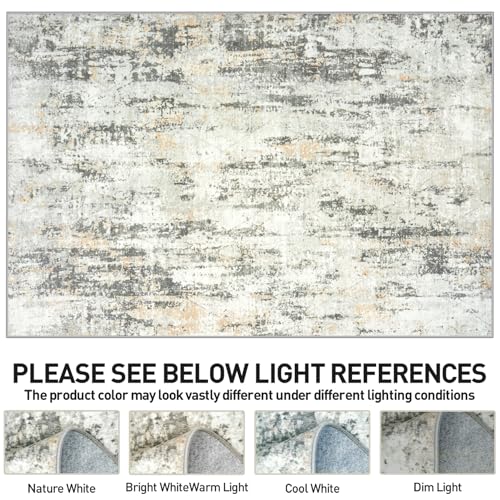 8x10 Area Rugs Washable Rug: Modern Abstract Living Room Rug Soft Anti-Skid Thin Carpet Indoor Floor Non-Shedding Carpets for Bedroom Dining Room Farmhouse Nursery Home Office Grey Brown
