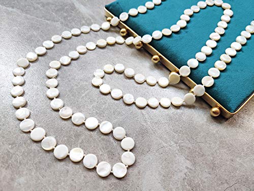 Firstmeet Flat Round Coin Shell Beads Long Knotted Necklace Natural Mother of Pearl Handmade Jewelry For Women 5