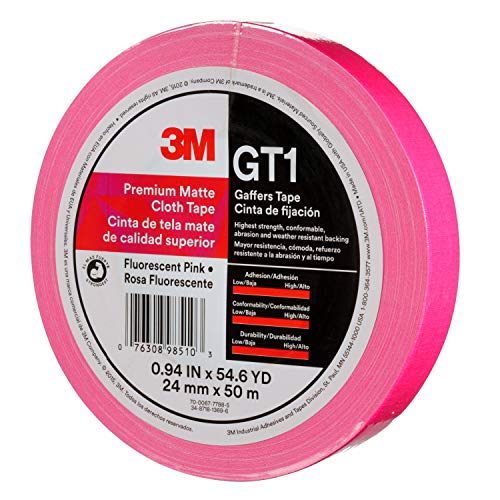 Image of 3M Premium Matte Cloth Gaffers Tape GT1, 1 inch x 164 ft (24 mm x 50 m), 11 mil, Fluorescent Pink