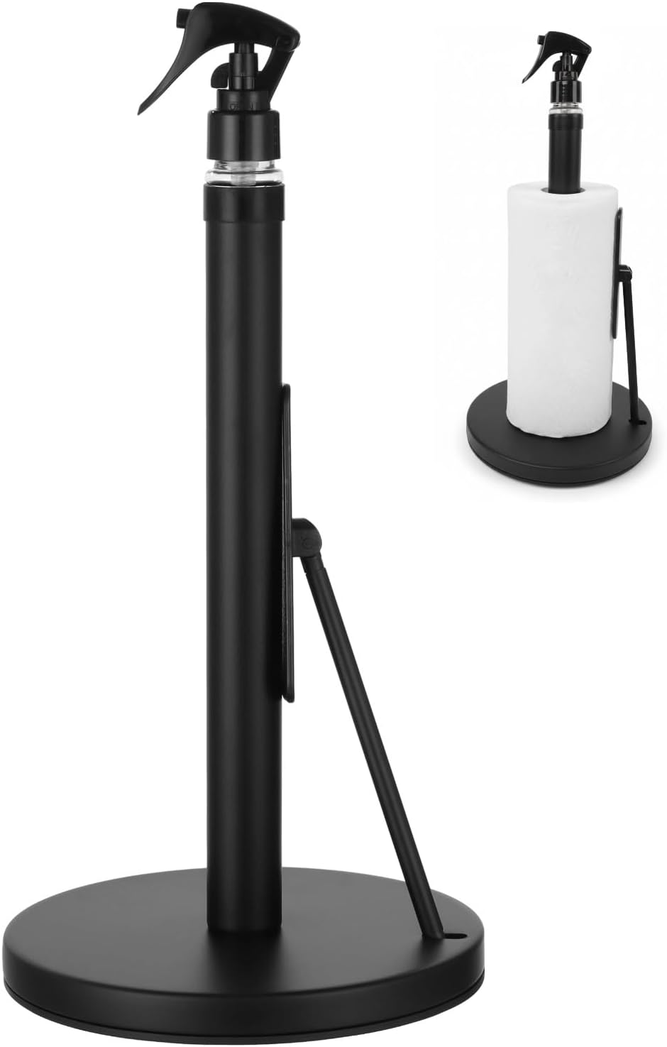 2-in-1 Paper Towel Holder with Spray Bottle, Standing Countertop Paper Towel Holder with Spray Pump, Suction Cups Base, Stainless Steel, 14.2 x 7.1 in