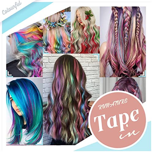 RUNATURE Tape in LightBlue Hair Extensions Human Hair 20 Inch Tape Blue Hair Extensions Human Hair Invisible Tapes Remy Straight Hair 25g - Image 2