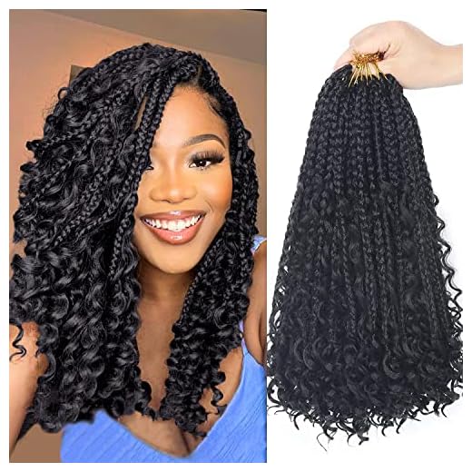 Goddess Bohemian Box Braids Crochet Hair - 14 Inch Curly Ends, 8 Packs Synthetic Braiding Hair Extensions for Black Women (14 Inch, 1B)