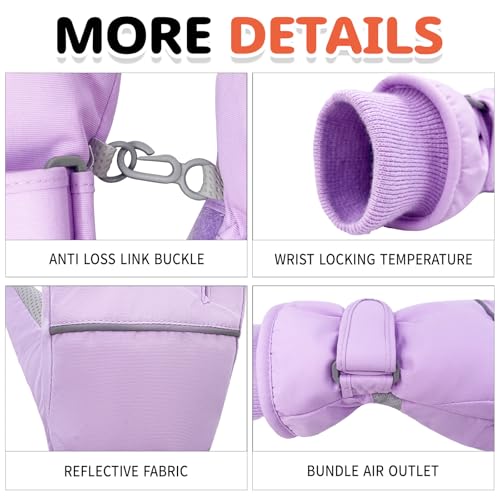 Image of Kids Winter Ski Gloves Waterproof Children Girls Boys Fleece Thermal Snowboard Snow Gloves Mittens for Cold Weather