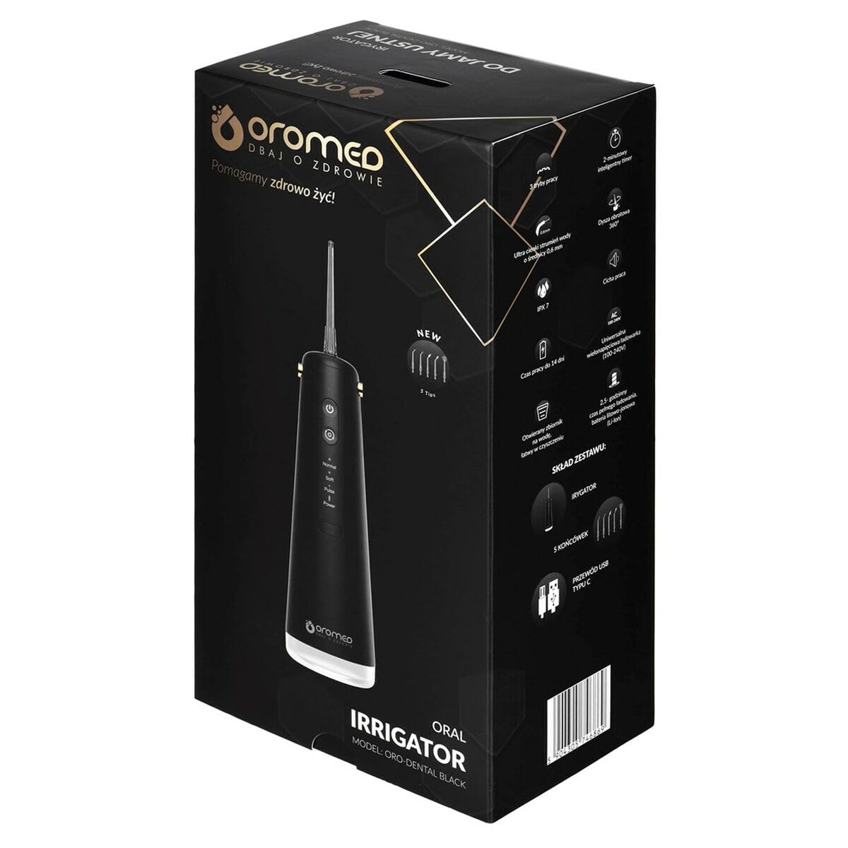 Oromed ORO-DENTAL Munddusche Kabellos, 3 Reinigungsmodi, 2 Wasserstrahldüsen, 170 ml Wassertank und USB-C-Kabel, IPX7 Wasserdicht - Zahnpflegegerät in Schwarz