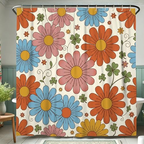 Rideau de douche floral bleu imperméable 183x183 en tissu polyester