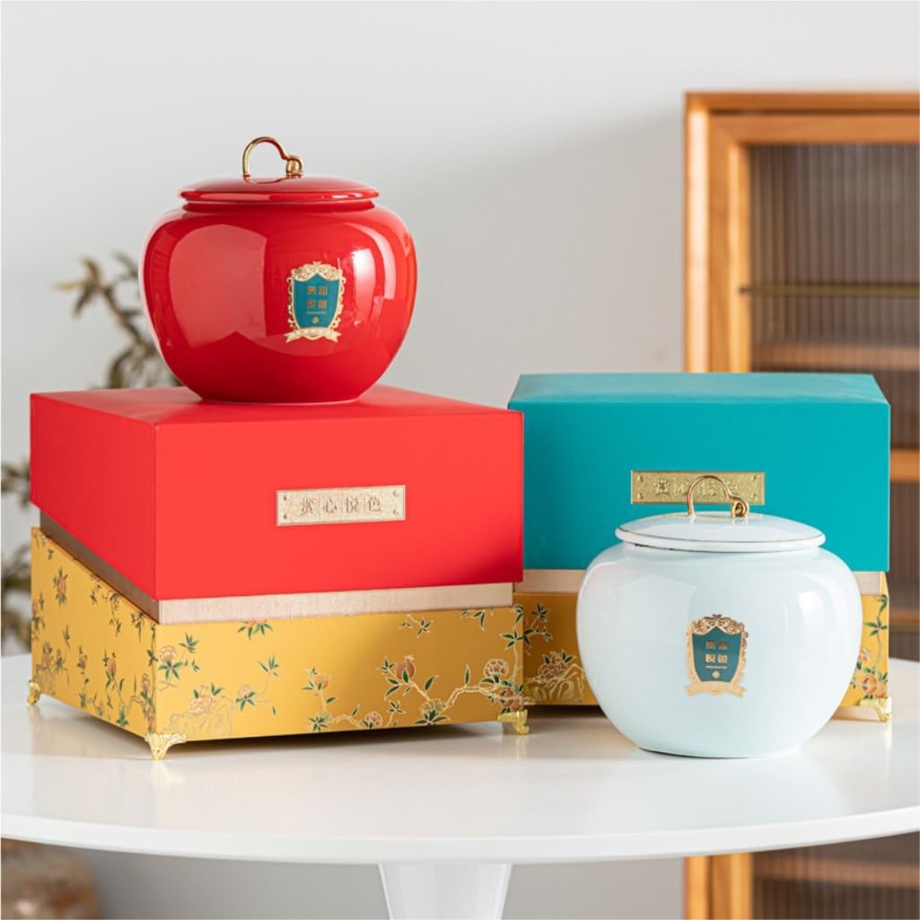 Lata de té Contenedor de Almacenamiento té Suelto for el hogar, Tarro Grande Sellado cerámica, Juego Retro Chino, Conjunto con Caja Regalo Carrito de té(B)