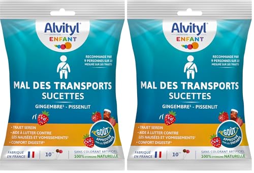 Alvityl Pack de 10 Sucettes Mal des Transports Trajet Calme/Serein Recommandé à 93 pourcent, Bleu, 120 g (Lot de 2)