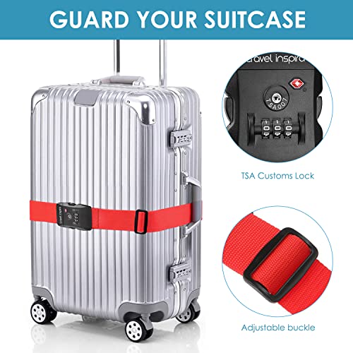 Travel Inspira Luggage Strap with TSA Combination Lock - Adjustable, Easy to Use, Protect Your Luggage, Red