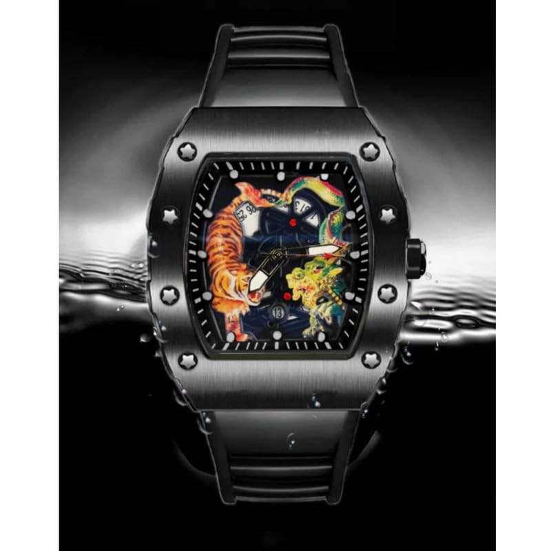 Image of carl vinsonSports Wrist Watch | Automatic Quartz Luminous Waterproof Men's Barrel-Type Dragon Tiger Design