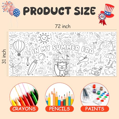Image of OHOME Summer Giant Coloring Poster /Tablecloth - Summer Toys | 30 x 72 Inches Jumbo Coloring Banner - Kids Crafts Activities Games Decor Party Favors Birthday Decorations for Classroom School
