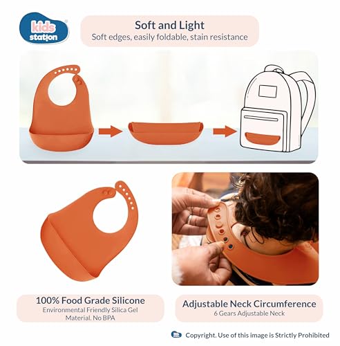 Image of Kids Station Koala Design 5-Piece Silicone Feeding Set for Babies | BPA-Free, Includes Suction Plate, Bowl, Spoon, Fork & Bib | Ideal for Infants & Toddlers (Set of 5 Koala Feeding Set, Orange)