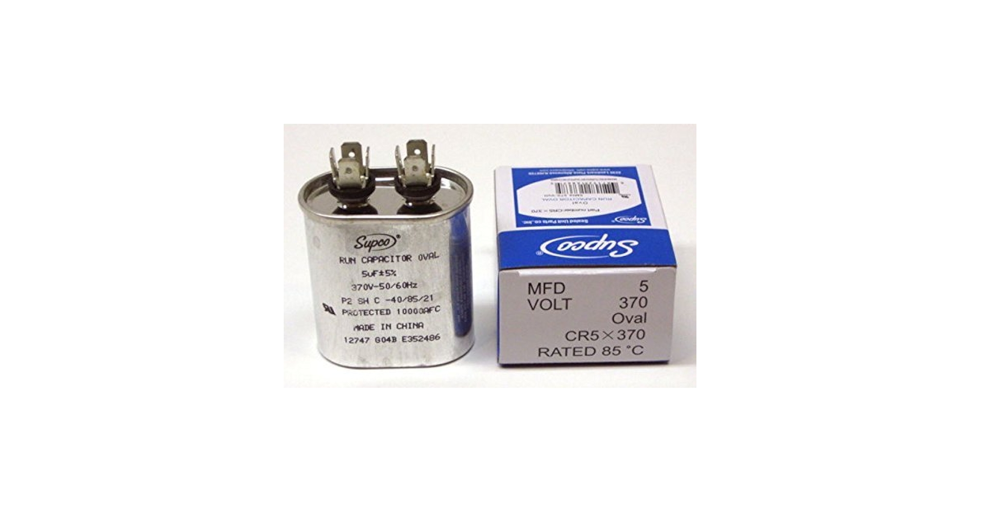 SUPCO CR5X370 Single Motor Run Capacitor, Oval, 5 Mfd x