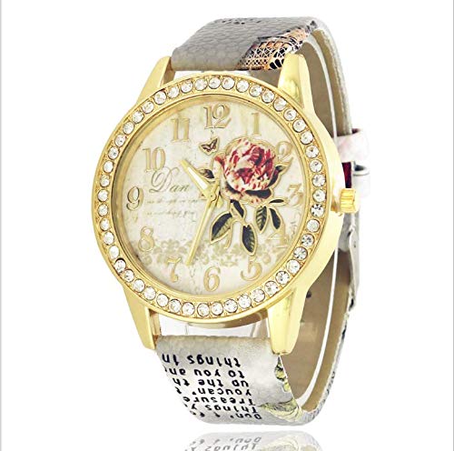 Reloj de pulsera de cuarzo con placa grande y diseño de flor de diamante