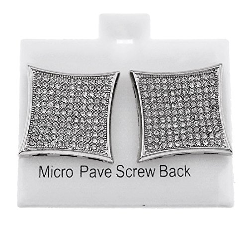 Huge 20mm Iced Kite Silver Tone Large Screw Back Micro Pave 11 Row Big Hip Ho...