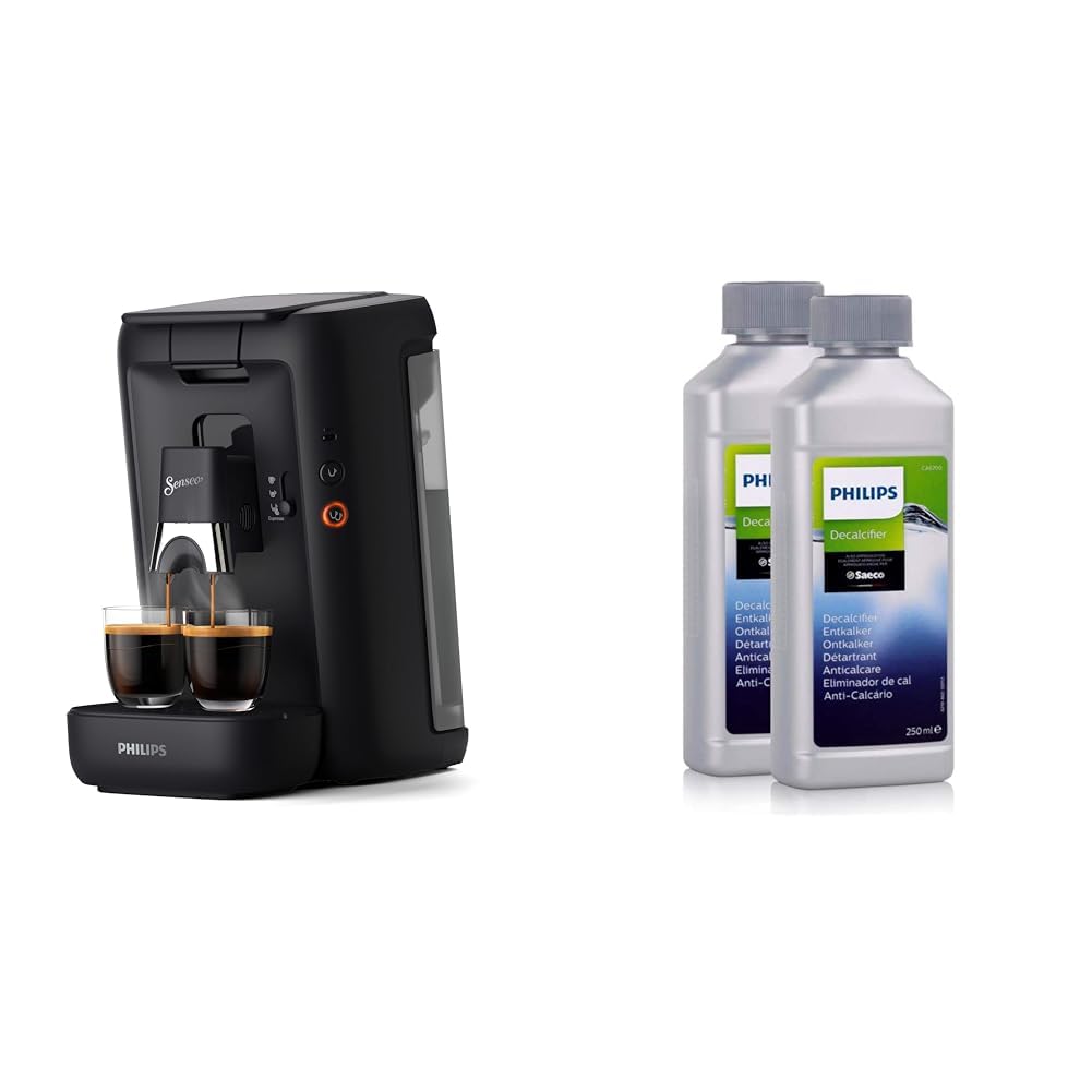 Philips Senseo Maestro Kaffeepadmaschine mit Kaffeestärkewahl und Memo-Funktion & Philips Universal Flüssig-Entkalker für Kaffeevollautomaten, Vorteilspack, 0.5 Liter, 6 x 6 x 16 cm, Grau