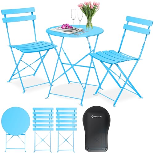 KESSER® Bistroset 3-teilig | Bistrotisch 2 klappbare Stühle Balkonset...