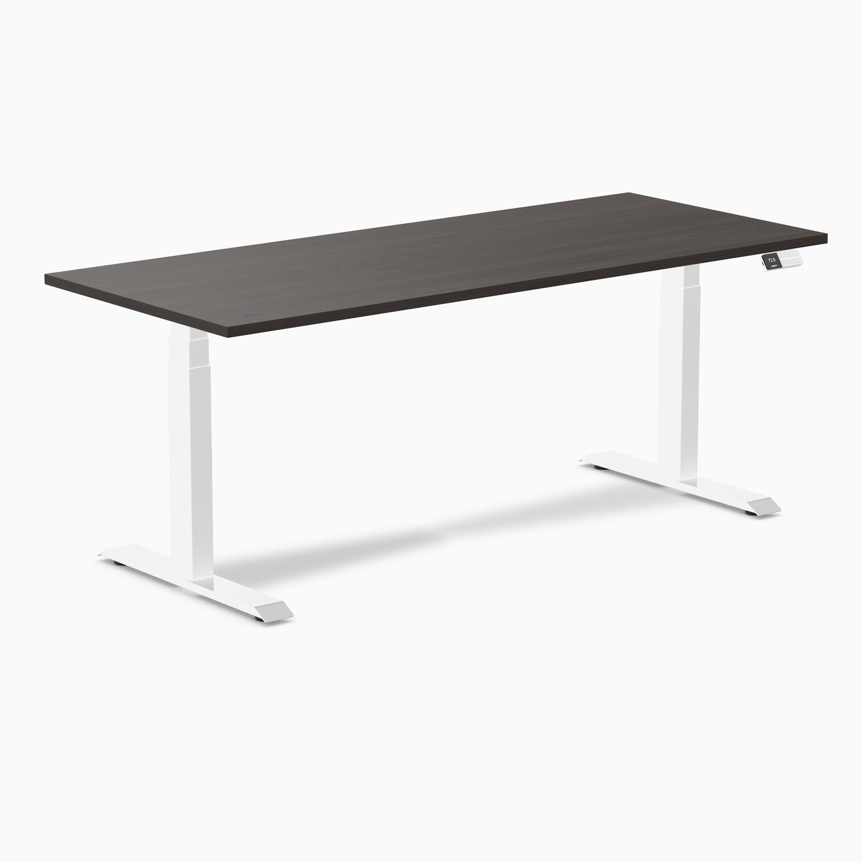 Desky Dual Laminate Sit Stand Desk Burnished Wood 70.9" White