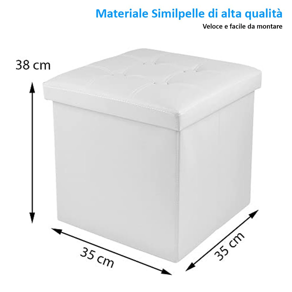 VIRSUS 1 Pouf Cubo Poggiapiedi con seduta imbottita, dimensioni 40x40x40 contenitore con capienza 40 Litri, Sgabello arredo casa in similpelle Vari colori (Bianco)