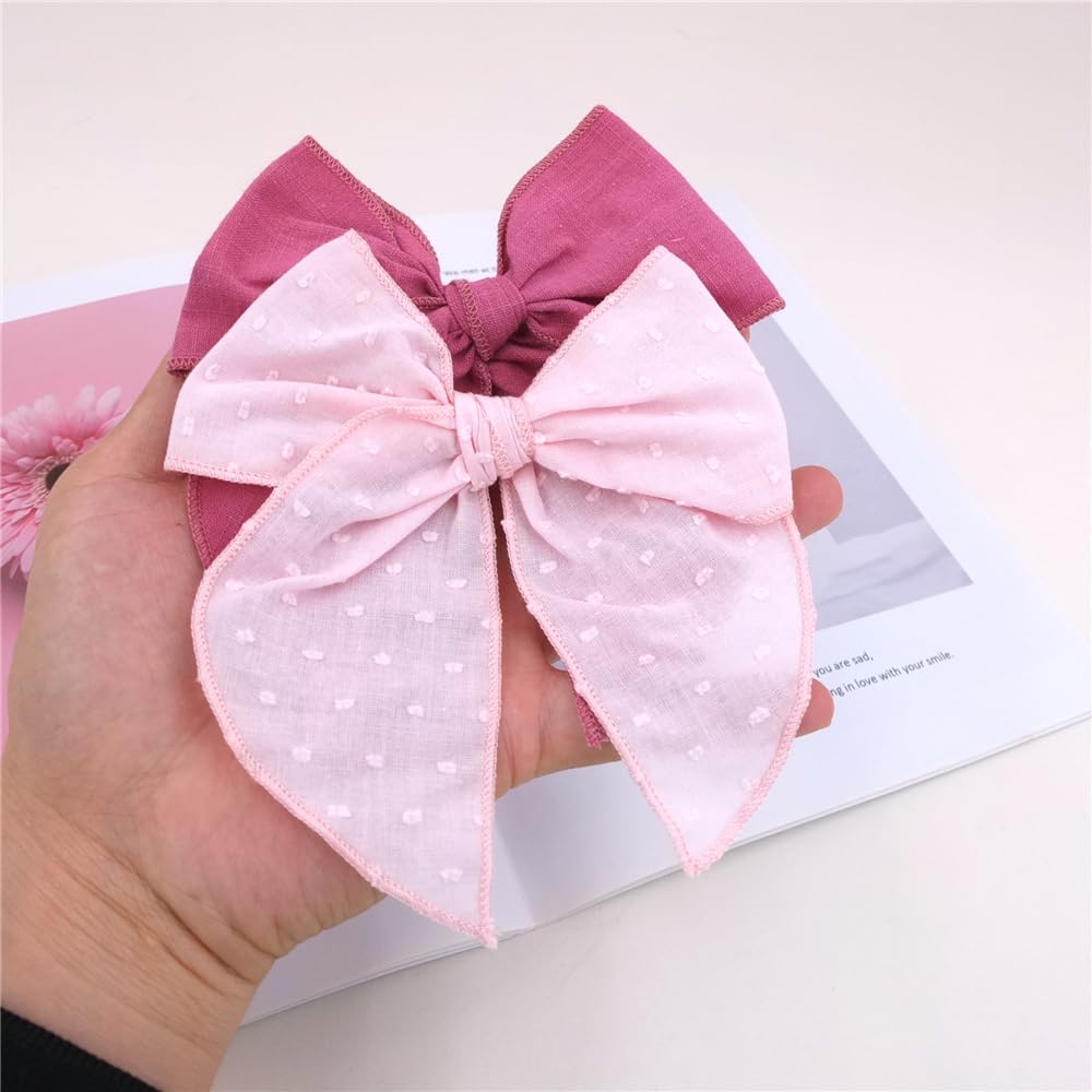 Pack of 4 Gorgeous Fable Bow Hair Clips for Girls Women Linen Hair Bow Alligator Clips Toddler Baby Mom Young Girl Hair Accessories (Pink/Rose) - Image 4