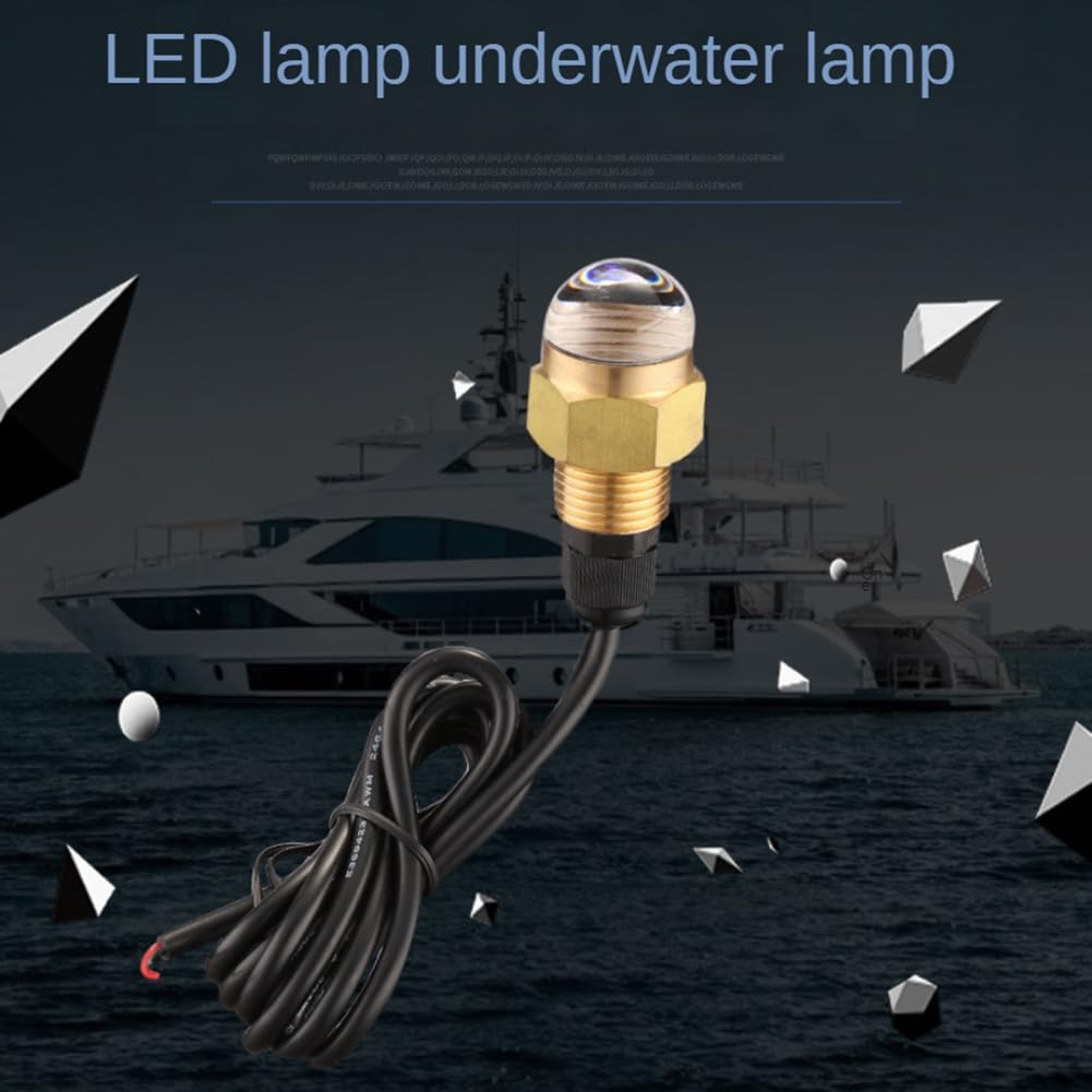 Lámpara LED subacuática para marino de 12 V, latón y vidrio, tapón de drenaje azul, accesorio de NPT de 1/2 pulgada