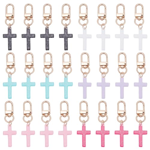 FREEBLOSS 24 llaveros con purpurina a granel, llavero de cruz para coche, llavero lindo para mujer, lindo llavero para decoración de bolso de auriculares, beige, 15*15*5cm