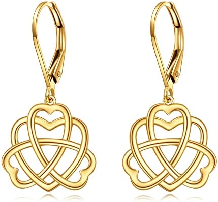 KECHO 14k Gold Celtic Heart Earrings Solid Gold Heart Dangle Drop Earrings for Women Girls 14K Real Gold Jewelry Gifts for Her