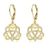 KECHO 14k Gold Celtic Heart Earrings Solid Gold Heart Dangle Drop Earrings for Women Girls 14K Real
