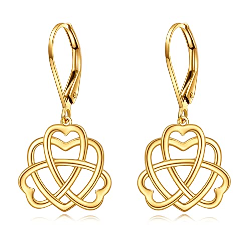 Kecho 14K Gold Celtic Heart Earrings Solid Gold Heart Dangle Drop Earrings For Women Girls 14K Real Gold Jewelry Gifts For Her #TOP3