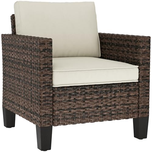 Outsunny Single Seater Rattan Garden Armchair, PE Wicker Rattan Chair with Armrests and Cushions,...