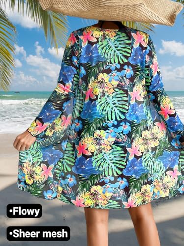 Women's 3 Piece Tropical Bikini Set with Mesh Coverup, Sexy Crisscross Cutout Swimsuits for Pool Party3