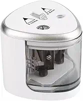 Apontador Elétrico Duplo Automático Portátil com Tampa Transparente para Lápis 6-12mm – Ideal para Escola, Escritório e Uso Profissional Á Pilha Branco Premium