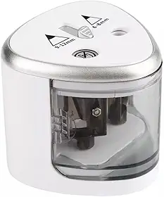 Apontador Elétrico Duplo Automático Portátil com Tampa Transparente para Lápis 6-12mm – Ideal para Escola, Escritório e Uso Profissional Á Pilha Branco Premium