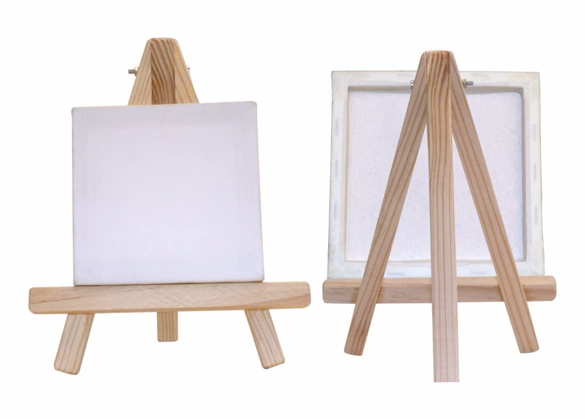 WALL ARTE MALL 6 Inch Wooden Mini Tripod Easel Stand with Canvas Sheet