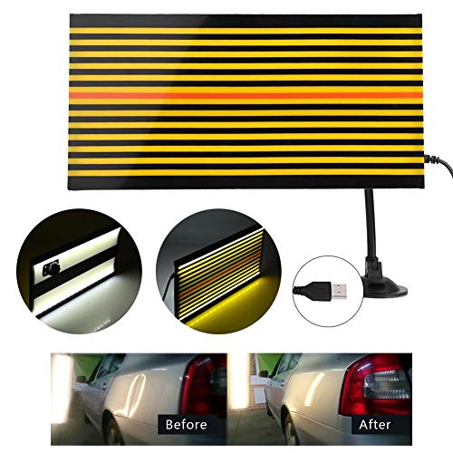 Terisass Paintless Dent Repair Tool Led Stripe Line Board Universal Removal Acrylic Car Dent Repair Board Checking Reflector Line Board with Light and USB Black Yellow