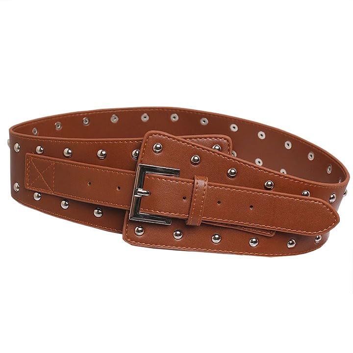 Woman's Obi Sash Wrap Stretch Corset Waisband Cincher Wide biker Genuine Leather Studded Buckle Belt