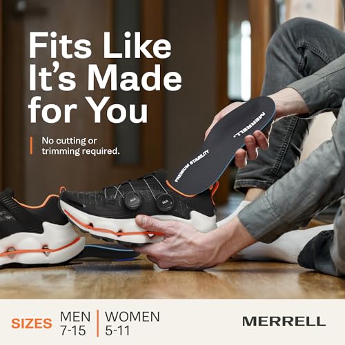 Image of MERRELL Premium Stability Shoe Insoles for Men - Premium Orthotic Arch Support Insoles with Rigid Cork Layer, Deep Heel Cup, Odor Control, Work Boot, Foot Pain, Standing /For Medium to High Arch Height