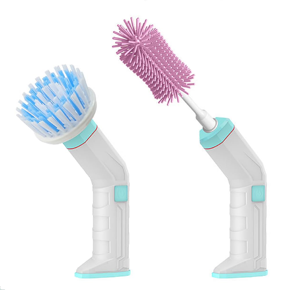 TsoLay Spazzola Pulisci Scarpe Elettrica, Lucida Scarpe 2 Pezzi, Kit Lucida Scarpe Portatile con 2 Testine Sostituibili, Pulizia a Tutto Tondo, Design Impermeabile IPX7, per Bagno, Cucina, Pavimento