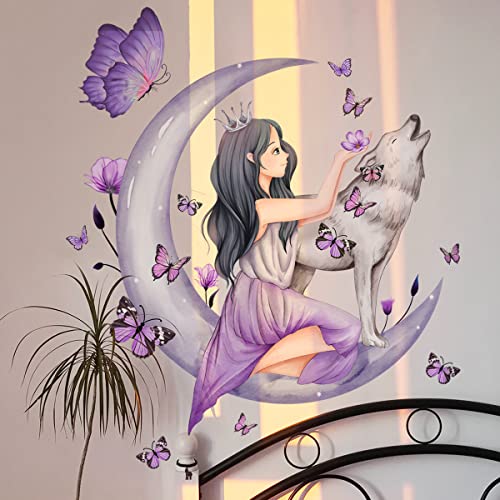 Vinilos decorativos patrón Princesa Luna y Lobo para habitación miniatura 3