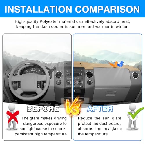 Image of Autorder Beige Dashboard Cover Mat for Ford F150 F-150 2004-2008 Accessories Dash Cover Upgrade Polyester Dash Mat Sunshade Glare UV Rays Protector
