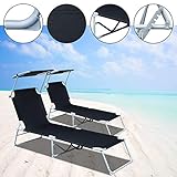 2er Set Sonnenliege mit Dach, Liegestuhl, Gartenliege, Freizeitliege atmungsaktiv - 4